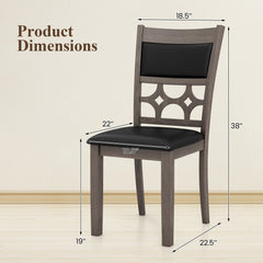 Set of 2 Dining Chairs with Patterned Cut Out Back and Padded Seat, Grey Wood