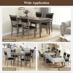 Set of 2 Dining Chairs with Patterned Cut Out Back and Padded Seat, Grey Wood