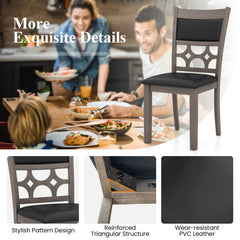 Set of 2 Dining Chairs with Patterned Cut Out Back and Padded Seat, Grey Wood