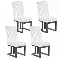 Set of 4 Channel Tufted High Back Dining Chairs, White with Dark Wood Legs