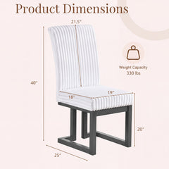 Set of 4 Channel Tufted High Back Dining Chairs, White with Dark Wood Legs