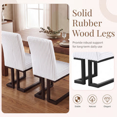 Set of 4 Channel Tufted High Back Dining Chairs, White with Dark Wood Legs