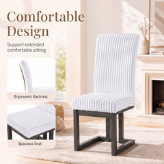 Set of 4 Channel Tufted High Back Dining Chairs, White with Dark Wood Legs
