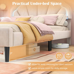 Upholstered LED Bed Frame with Adjustable Flower Headboard and Metal Support Feet-Full Size