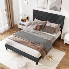 Full Upholstered Platform Bed with Diamond Tufted Headboard and 12 Plywood Slats