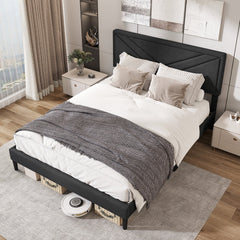 Queen Upholstered Platform Bed with Chevron Panel Headboard and 12 Plywood Slats