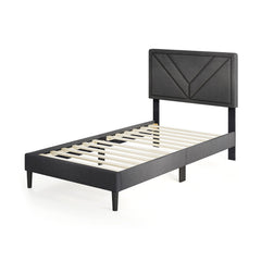 Twin Upholstered Platform Bed with Chevron Panel Headboard and 12 Plywood Slats