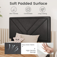 Twin Upholstered Platform Bed with Chevron Panel Headboard and 12 Plywood Slats