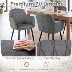 Set of 2 PU Leather Armchairs with Diamond Stitched Back and Metal Legs, Grey