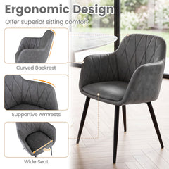 Set of 2 PU Leather Armchairs with Diamond Stitched Back and Metal Legs, Grey