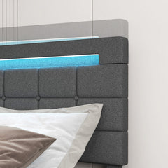 Queen Upholstered LED Bed with 4 Rolling Drawers and Charging Station