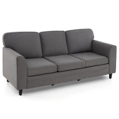 79 in Teddy Velvet 3 Seat Sofa in Grey with S Shaped Springs, 5 in Cushions and Washable Covers