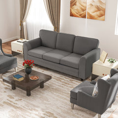 79 in Teddy Velvet 3 Seat Sofa in Grey with S Shaped Springs, 5 in Cushions and Washable Covers