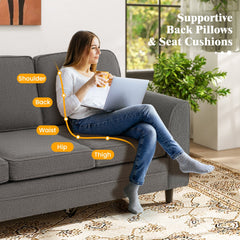 79 in Teddy Velvet 3 Seat Sofa in Grey with S Shaped Springs, 5 in Cushions and Washable Covers