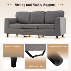 79 in Teddy Velvet 3 Seat Sofa in Grey with S Shaped Springs, 5 in Cushions and Washable Covers