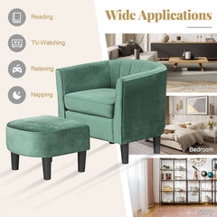 Upholstered Teddy Velvet Club Barrel Chair with Ottoman with Footrest-Green