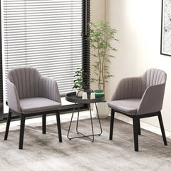Set of 2 Velvet Armchairs with Channel Stitched Curved Back and Wood Legs, Grey