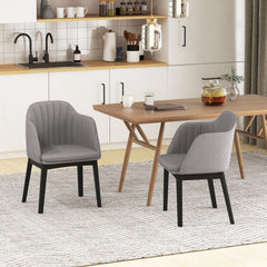 Set of 2 Velvet Armchairs with Channel Stitched Curved Back and Wood Legs, Grey