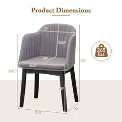 Set of 2 Velvet Armchairs with Channel Stitched Curved Back and Wood Legs, Grey
