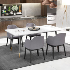 Set of 2 Velvet Armchairs with Channel Stitched Curved Back and Wood Legs, Grey