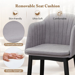 Set of 2 Velvet Armchairs with Channel Stitched Curved Back and Wood Legs, Grey