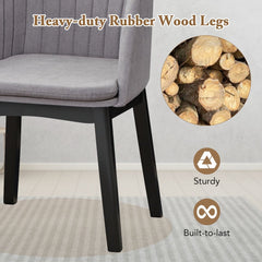 Set of 2 Velvet Armchairs with Channel Stitched Curved Back and Wood Legs, Grey