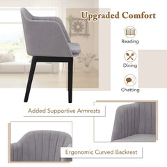 Set of 2 Velvet Armchairs with Channel Stitched Curved Back and Wood Legs, Grey