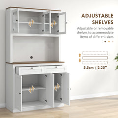 71" Pantry Cabinet with Microwave Space, Buffet with Hutch, 2 Drawers, Adjustable Shelves and Glass Doors, Blue