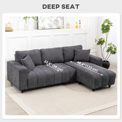 Sectional Couch with Integrated Seat, 3 Seater L-Shaped Sofa with Changeable Chaise, Spring Cushion, 2 Pillows, Beige