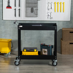 Rolling Tool Cart, 2 Tier Mobile Service Utility Cart with Wheels, Black