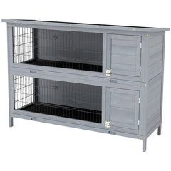 2 Tier Wooden Rabbit Hutch Bunny Pet House Wooden Coop Run, Grey