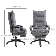 Office Chair 360° Swivel Adjustable Height Linen Style Fabric Recliner with Retractable Footrest and Double Padding, Grey