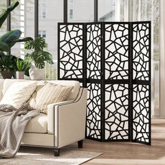 4 Panel Room Divider, 5.6 FT Lightweight Folding Privacy Screen with Geometric Pattern for Living Room, Bedroom, Black