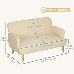 Velvet Feel Fabric 2 Seater Sofa, Small Sofa Loveseat with 8.3" Thick Padding and Wood Legs, Black