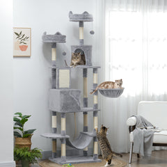 81" Large Cat Tree w/ Scratching Posts, Condos, Beds, Hammocks, Jumping Platforms, Toy Balls, Rope Cat Toy, Beige