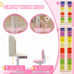 Kids Desk and Chair Set with Tilting Desktop, Adjustable Height, Drawer and Shelves for Boys Girls Ages 3-12, Grey
