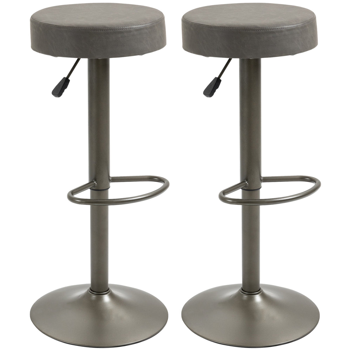 Modern Adjustable Bar Stools Set of 2, Swivel Barstool with Footrest, PU Leather Round Top for Kitchen, Dark Grey