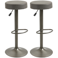 Modern Adjustable Bar Stools Set of 2, Swivel Barstool with Footrest, PU Leather Round Top for Kitchen, Dark Grey
