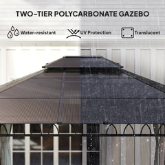 10' x 10' Outdoor Hardtop Gazebo Canopy w/ Double PC Roof, Steel Frame, Nettings, Curtains for Garden Lawn Deck, Black