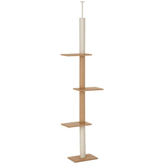 100" Floor To Ceiling Cat Tree w/ 3 Perches Activity Center for Kittens Cat Tower Furniture, Brown