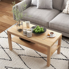 2 Tier Coffee Table with Storage Shelf, Rectangular Center Table for Living Room, Home Office Furniture Walnut