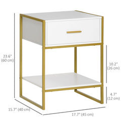 Nightstand Set of 2, Modern Bedside Table with Drawer and Shelf, Bedside Cabinets for Bedroom, White