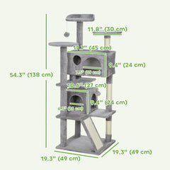 54" Cat Tree, Multi-Level Cat Tower with Scratching Posts, Cat Condos, Bed, Platforms, Ramp, Toy Ball, Beige
