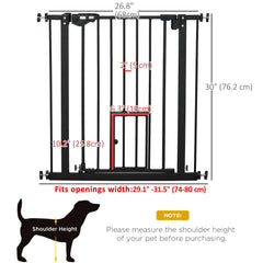 Retractable Gate Extra Wide Press-Mounted with Cat Door, Auto Closing Pet Gate for Stair, Hallway, 29-32 Inch