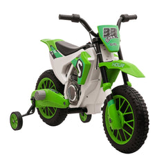 Kids Dirt Bike 12V Battery-Powered Ride-On Electric Motorcycle with Charging Battery, Training Wheels Blue