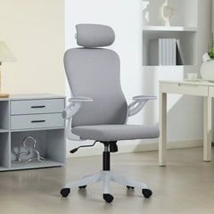 Ergonomic Office Chair, Swivel Desk Chair with Adjustable Lumbar Support, Headrest and Height, Flip-up Armrests, Grey