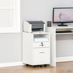 2 Drawer Filing Cabinet with Lock, Vertical File Cabinet with Wheels, Mobile Office Cabinet for A4, Letter Size, White