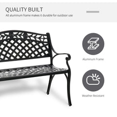 Outdoor Garden Bench, 40" Patio Bench with Aluminum Frame and Armrests, 2-Person Patio Loveseat with Floral Pattern for Park, Porch, Yard, Lawn, 485 LBS Capacity
