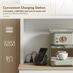 69" Pantry Cabinet with Charging Station, Kitchen Cabinet with Microwave Stand, Tilt-Out Trash Can Cabinet, Black