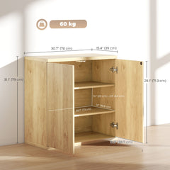 Sideboard Buffet Cabinet, 30.7" Modern Kitchen Storage Cabinet with Soft-Close Door and Adjustable Shelves, Oak